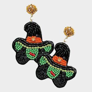 Wizard of Oz Wicked Witch Rhinestone & Seed Beaded Halloween Party Earrings